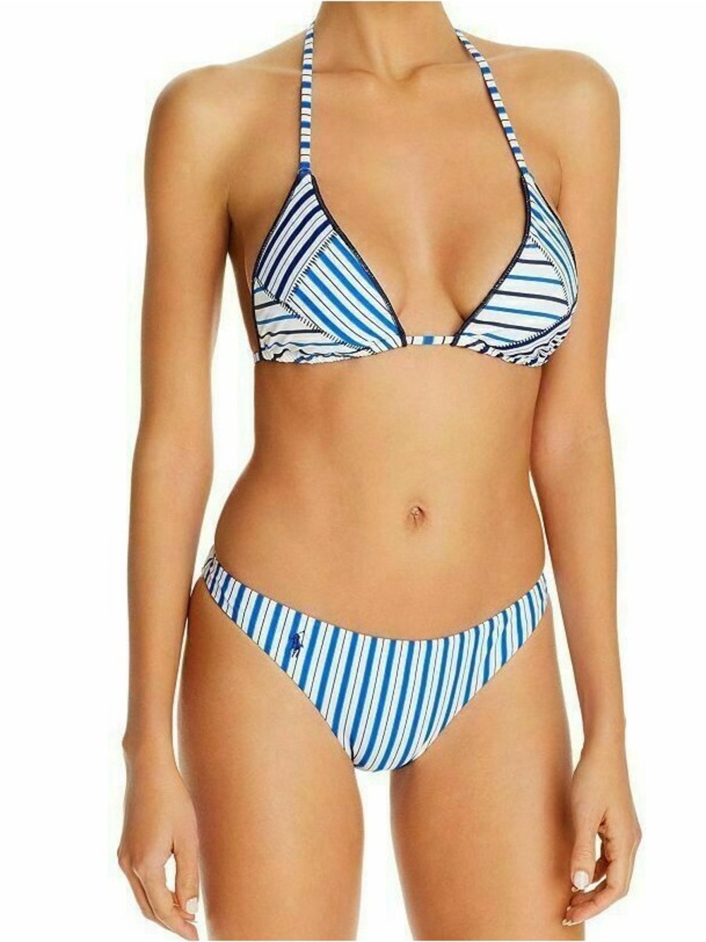 Ralph Lauren Striped Blue & White Triangle Bikini Set - Women Swim Medium